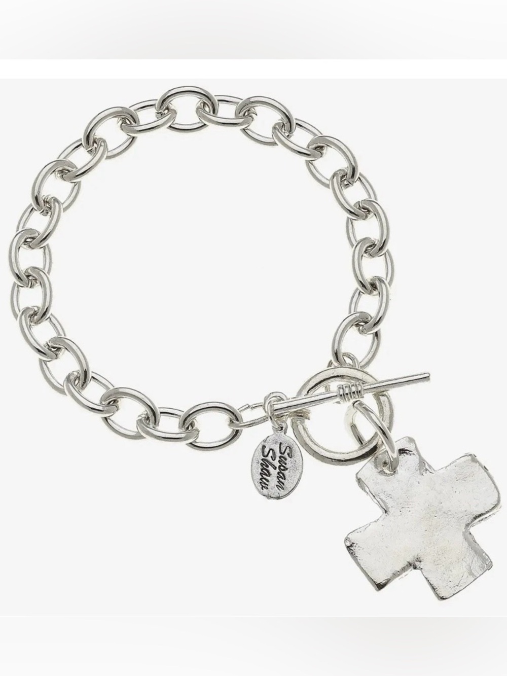 Susan Shaw 8" Cross Toggle Bracelet Triple Plated Sterling Silver NWT
